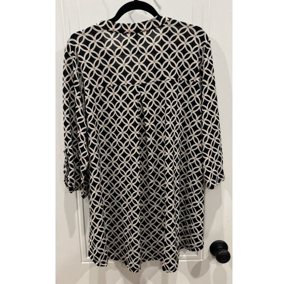 Honeyme "Gabby" Fits 2xl Black with Cream & Tan Design 3/4 Length Sleeves EUC - Picture 2 of 6